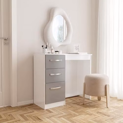 Birlea Lynx Modern High Gloss 3 Drawer Dressing Table in White and Grey, W/D/H: 93 x 37.9 x 79 cm – 2