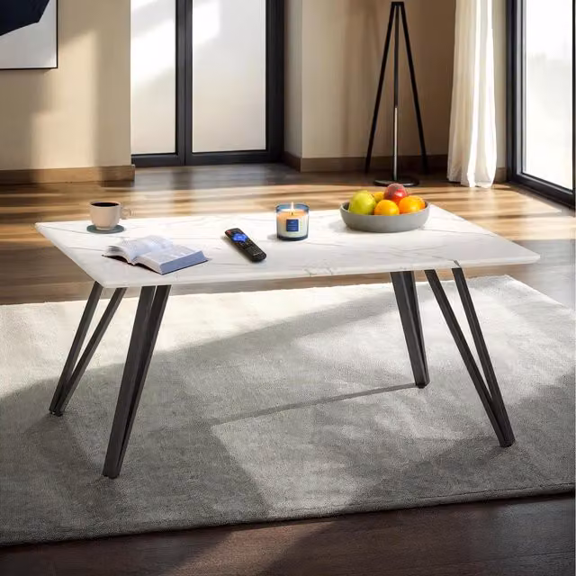Seconique Marlow Modern Rectangular Coffee Table in White and Black Marble Effect