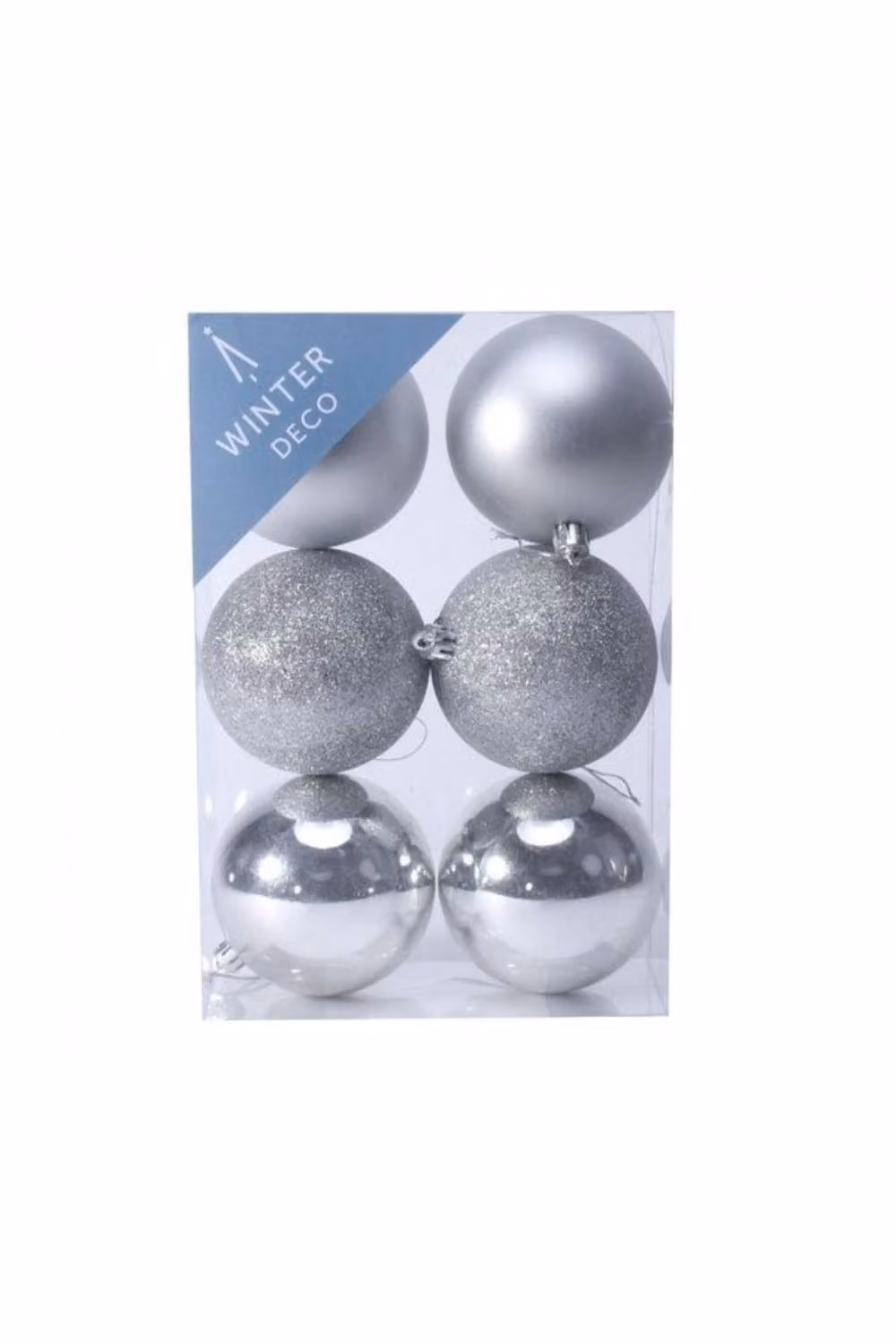 KDMD Silver Shatterproof Christmas Baubles, 2 Pack of 6 Round Hanging Ornaments, Diameter: 8 cm – 2