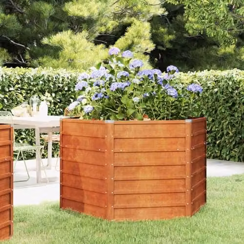 vidaXL Corten Steel Raised Bed in Brown, W/D/H: 129 x 129 x 77 cm – 1