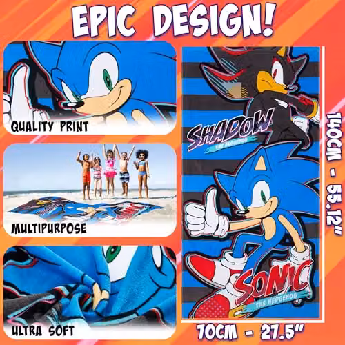 Get Trend Sonic the Hedgehog Cotton Beach Towel, Multicolour, W: 70 cm, H: 140 cm – 6