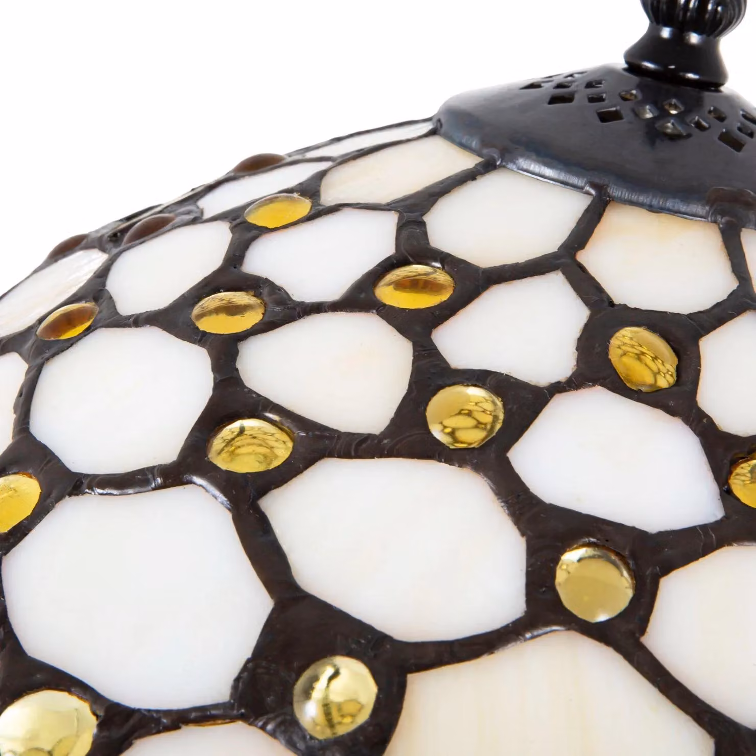 Happy Homewares Traditional Tiffany Table Lamp in Amber and Multicolour with Bronze Base, Height: 30.48 cm – 3