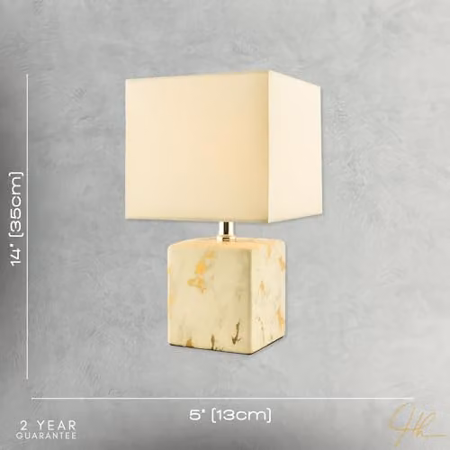 Happy Homewares Designer Square Ceramic Table Lamp in White and Gold/Brass, H 35 cm x W 13 cm x D 13 cm – 3