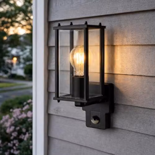 CGC Lighting Black Outdoor Wall Lantern with PIR Motion Sensor and Transparent Bevelled Glass – 4