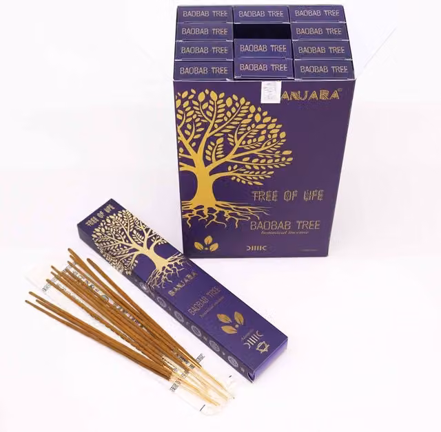 Banjara Botanical African Spirit Baobab Tree Incense Sticks, Spicy and Floral, Brown and Purple