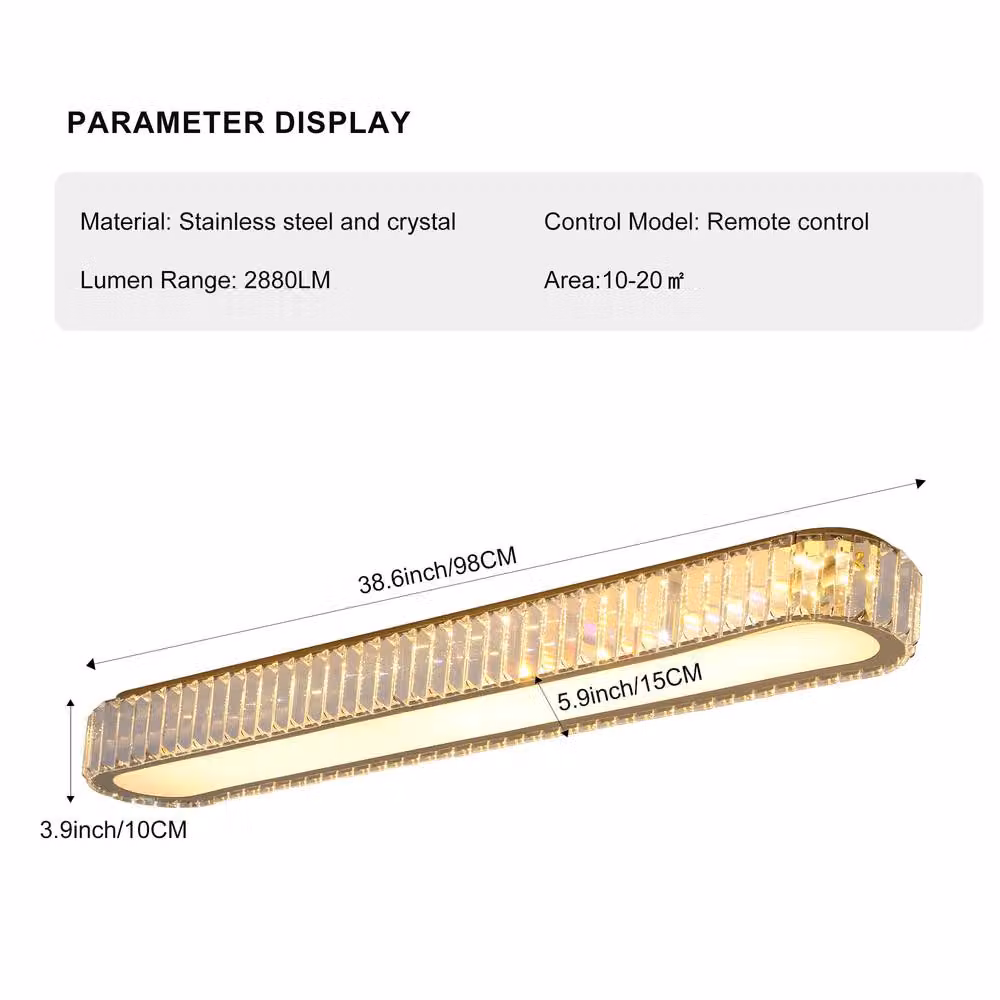 NIVOR Gold Rectangular Crystal LED Dimmable Flush Mount Ceiling Light, 100 cm – 2