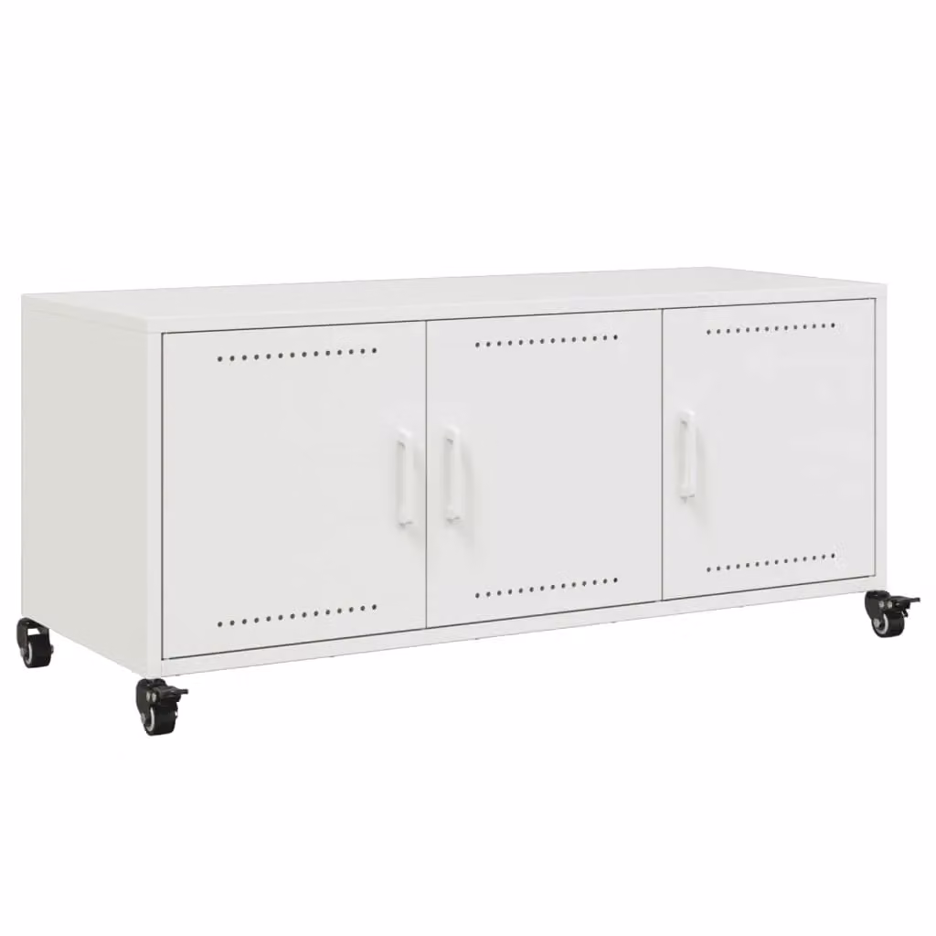 Berkfield Home Modern White Metal TV Cabinet W: 100.5 cm, D: 39 cm, H: 43.5 cm – 2
