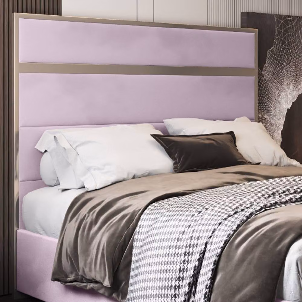 KDMD Holt Single Designer Bed Frame with Pink Velvet Upholstery and Metal Frame – 3