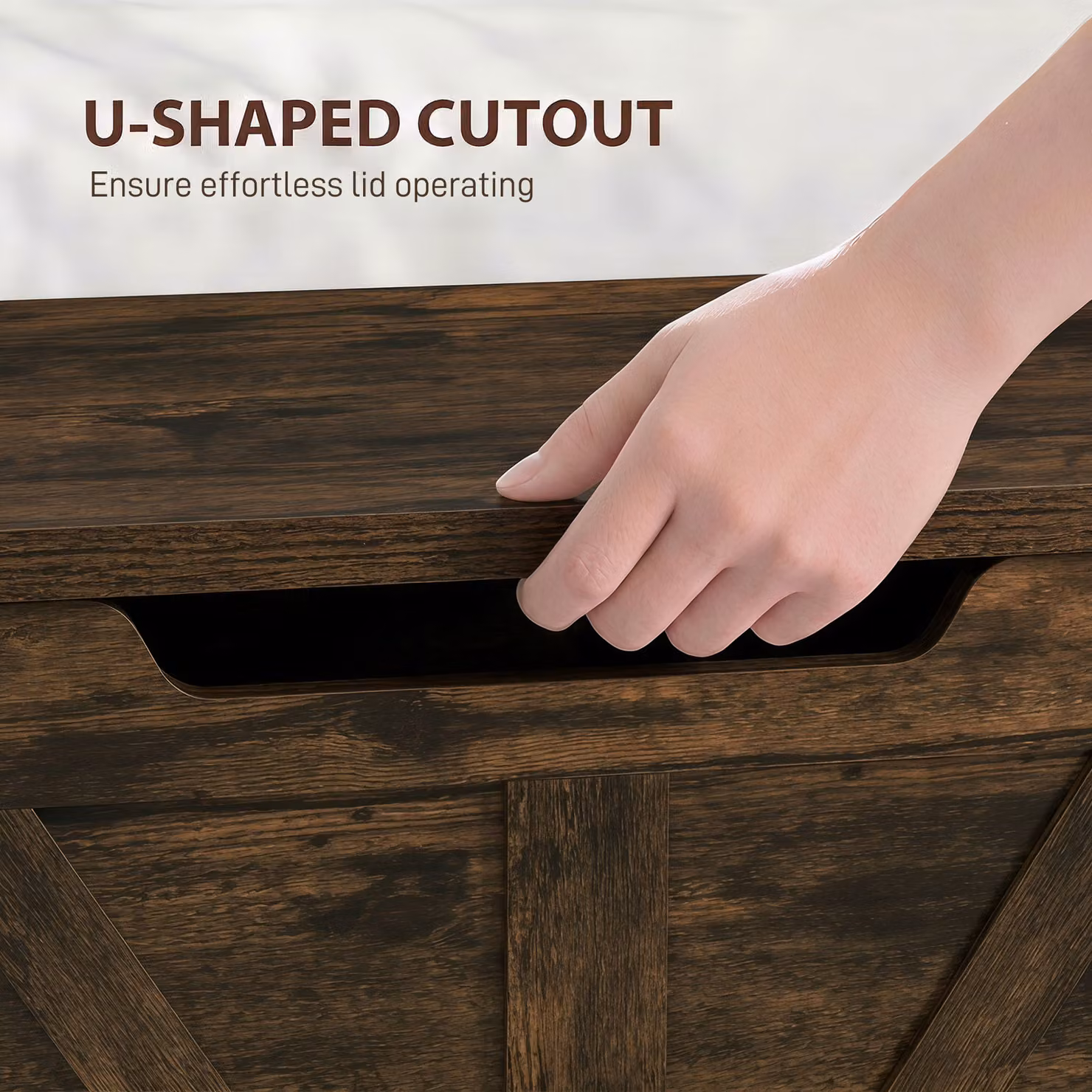 HOMCOM 100L Home Storage Box with Soft Close Lid in Rustic Brown Wood-Effect, W/D/H: 80 x 45 x 36 cm – 6