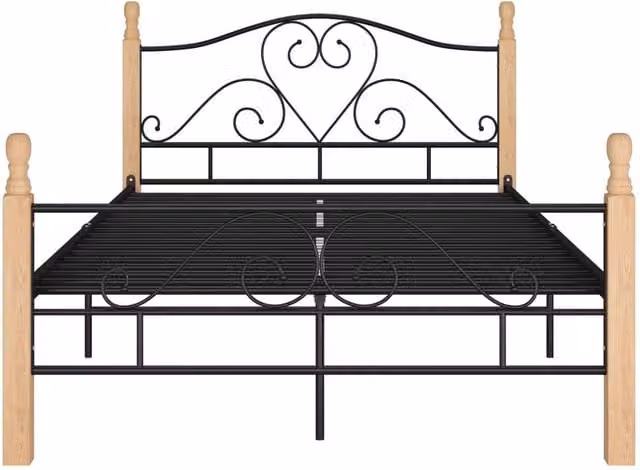 Berkfield Home Comfortable Bed Frame in Black Metal and Oak, W/D/H: 200 x 120 x 90 cm – 1