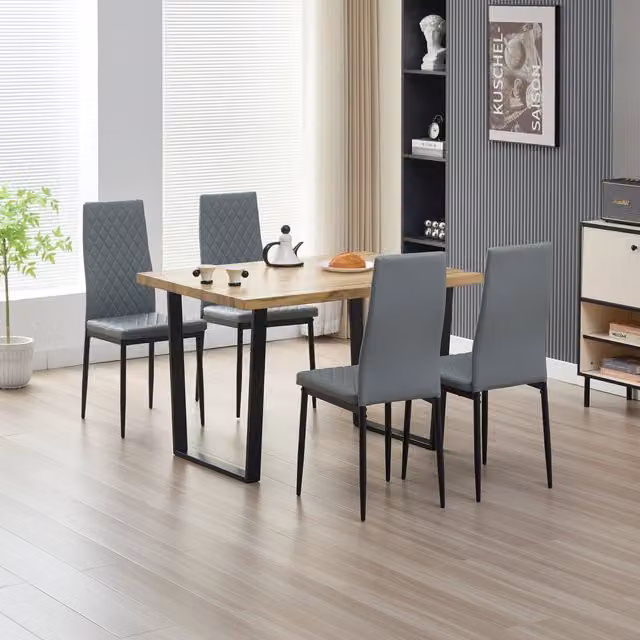 Alexander Morgan Colorado Contemporary Dining Table and 4 Grey Emily Faux Leather Chairs Set, W/D/H: 120 x 80 x 75 cm