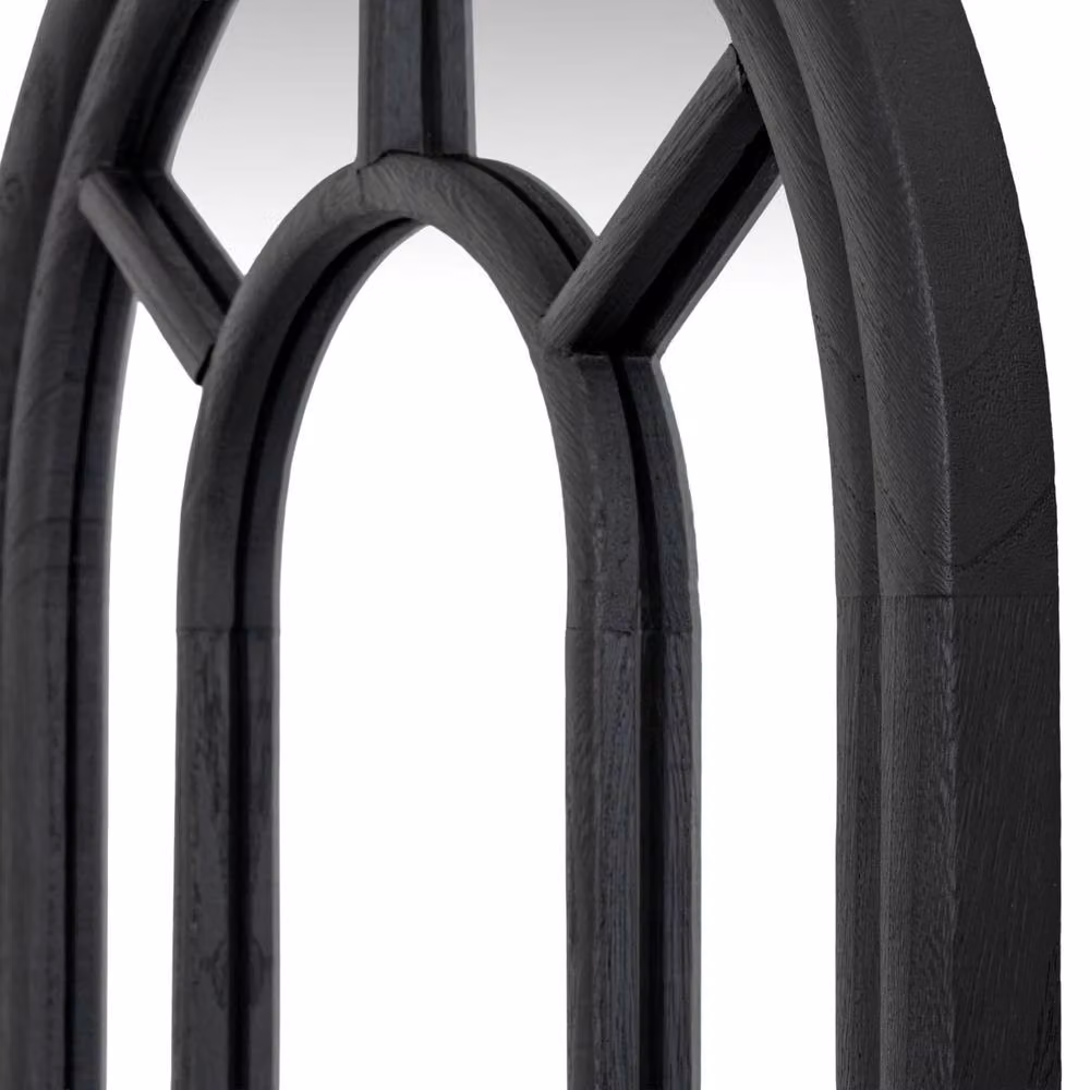 Wyld Haus Slim Tall Arched Black Wood Windowpane Wall Mirror, H: 170 cm x W: 50 cm x D: 3 cm – 3