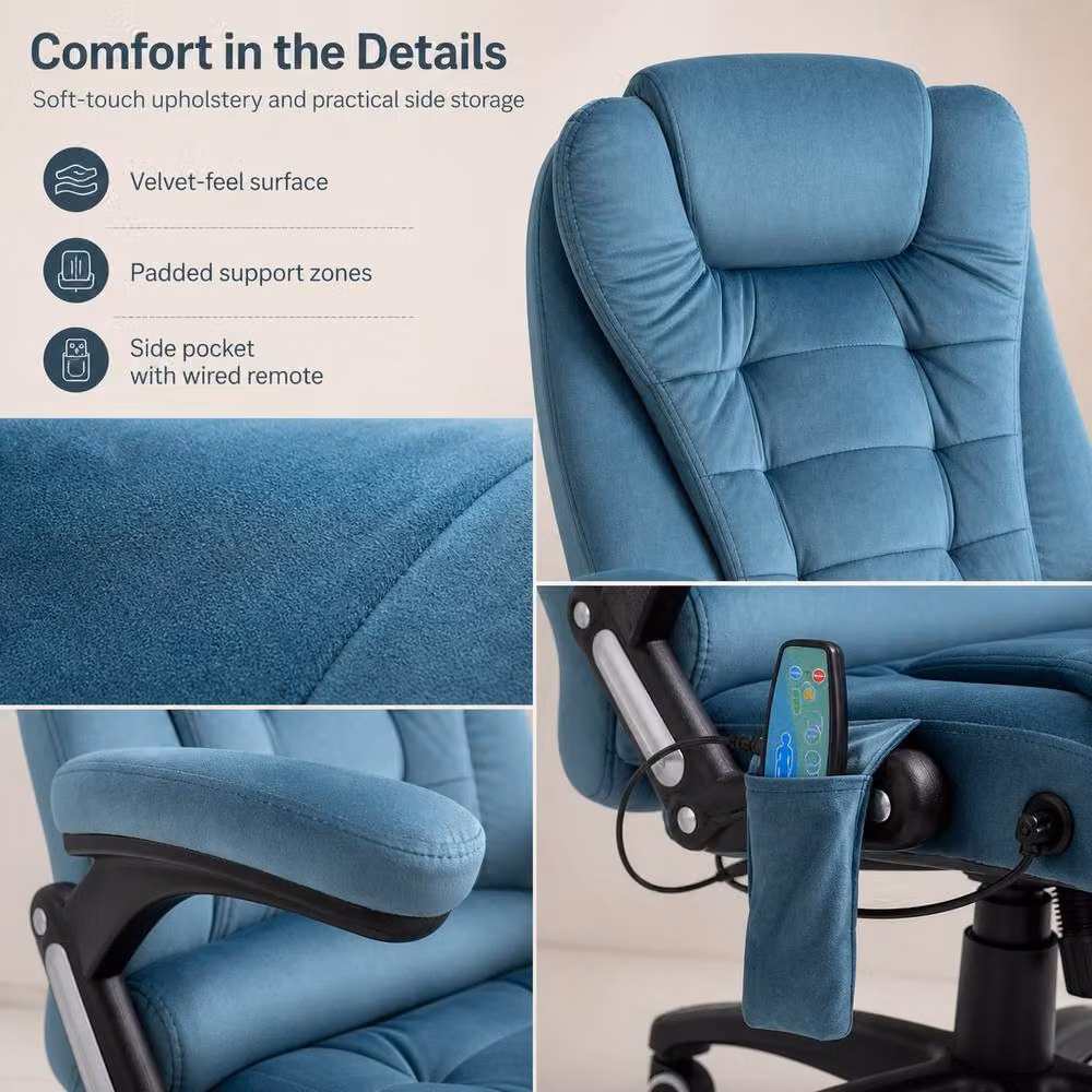 STILVORA Blue Velvet Swivel Task Chair with Headrest and Armrests – 6