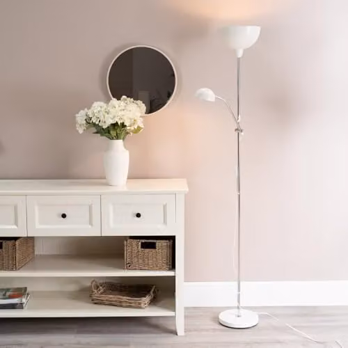 ValueLights Orion Adjustable Metal Floor Lamp in White and Chrome – 2