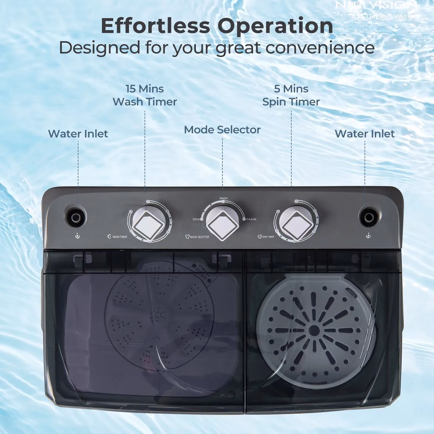 Costway Portable Twin Tub Washing Machine, 8kg Capacity, Grey – 3