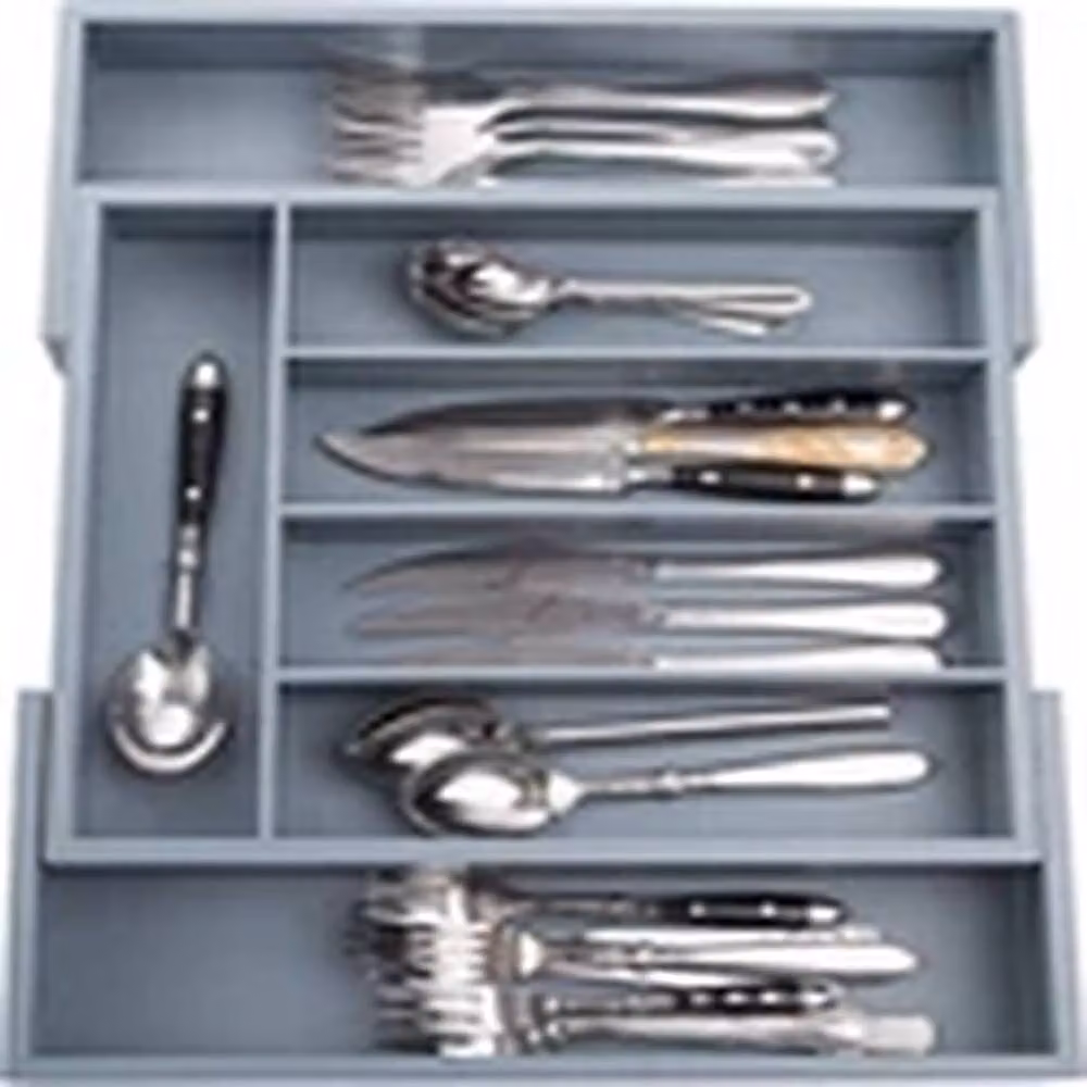 EONLION Expandable Bamboo Cutlery Tray Drawer Organiser, Grey – 3