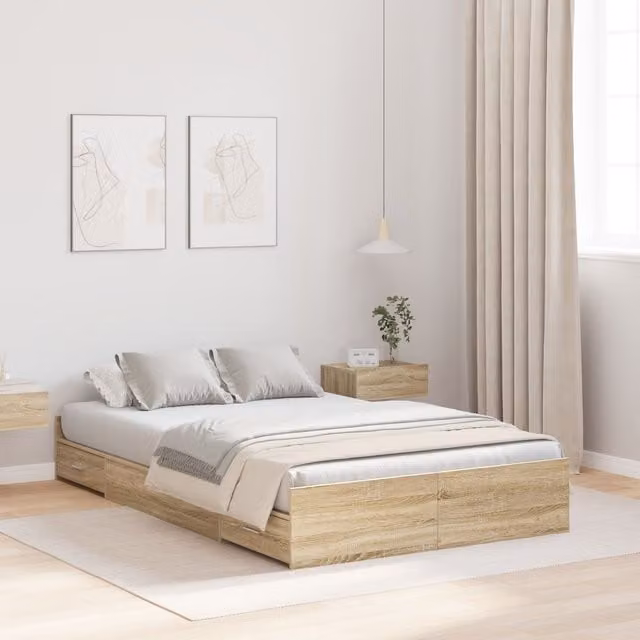 Berkfield Home Sonoma Oak Storage Bed Frame with Drawers, Brown, W/D/H: 120 x 200 cm