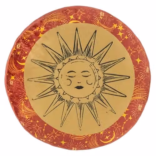 Riva Home Ethereal Sun Celestial Round Velvet Cushion in Gold and Orange, Diameter: 40 cm