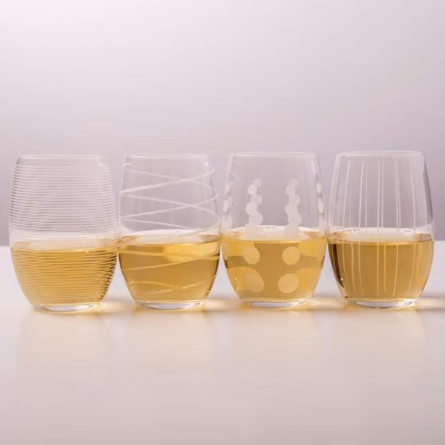 Mikasa Cheers Set of 4 Etched Crystal Stemless Wine Glasses in Transparent