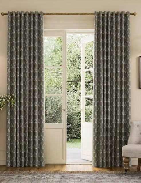 Joules Chamomile Green Mix Floral Cotton Blackout Eyelet Curtains