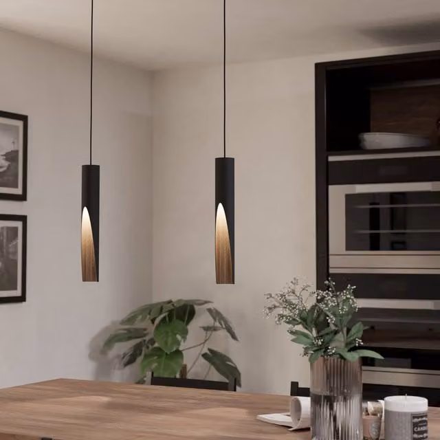 Eglo Barbotto LED Black Metal and Wood Suspended Pendant Light
