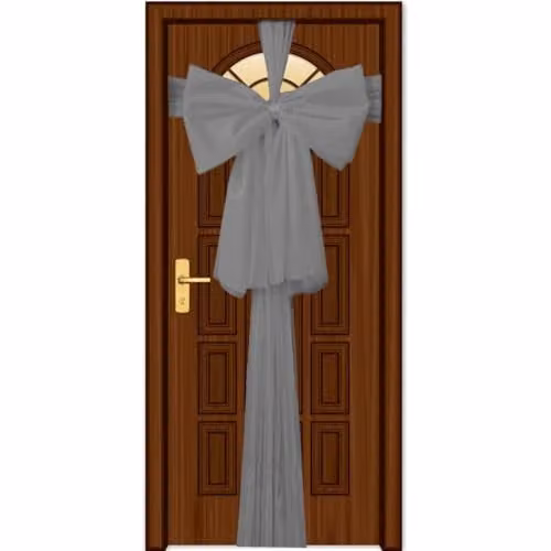 SHATCHI Silver Christmas Door Bow, 9m Giant Textile Bow for Front Door Decorations