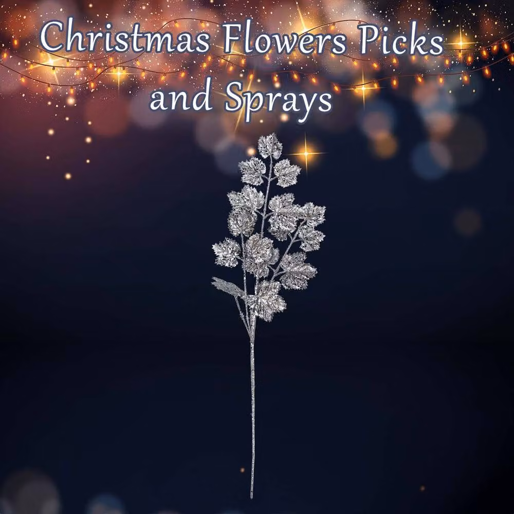 VFM e-Store Silver Glitter Christmas Long Stem Decoration, H 65 cm x W 20 cm – 2