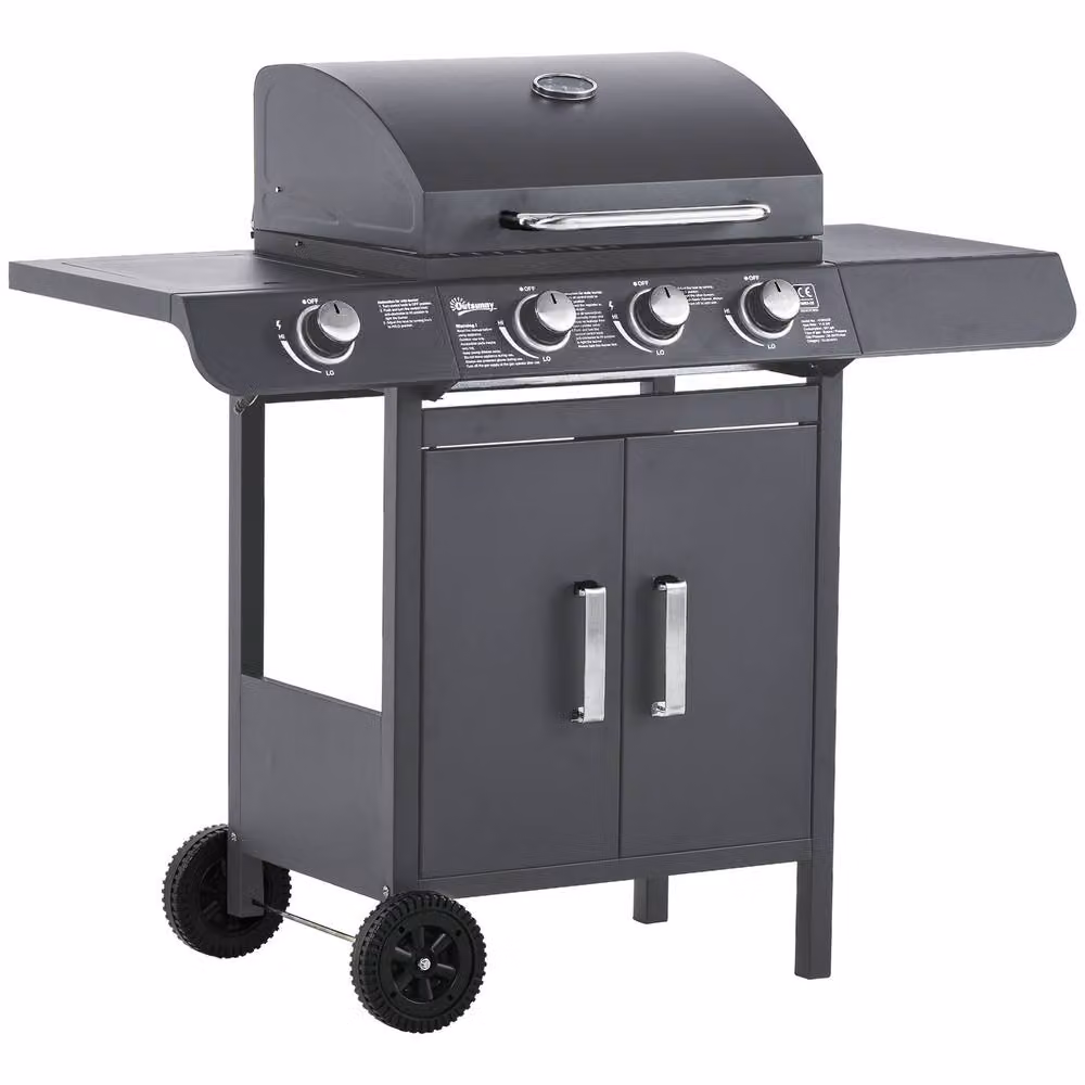 Rolipo 3+1 Burner Gas BBQ Grill Trolley with Cabinet and Side Burner in Grey – 2