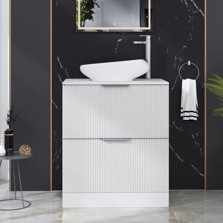 Royal Bathrooms Evora 700mm Matt White Fluted Floor Standing Countertop Vanity Unit with 2 Drawers and Nova Basin