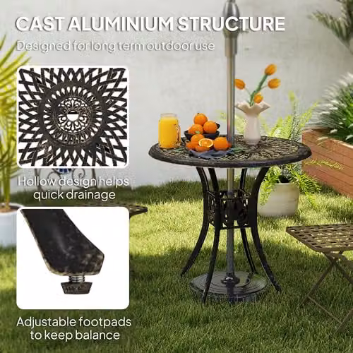 Outsunny Round Garden Dining Table with Parasol Hole, Bronze Tone – 3
