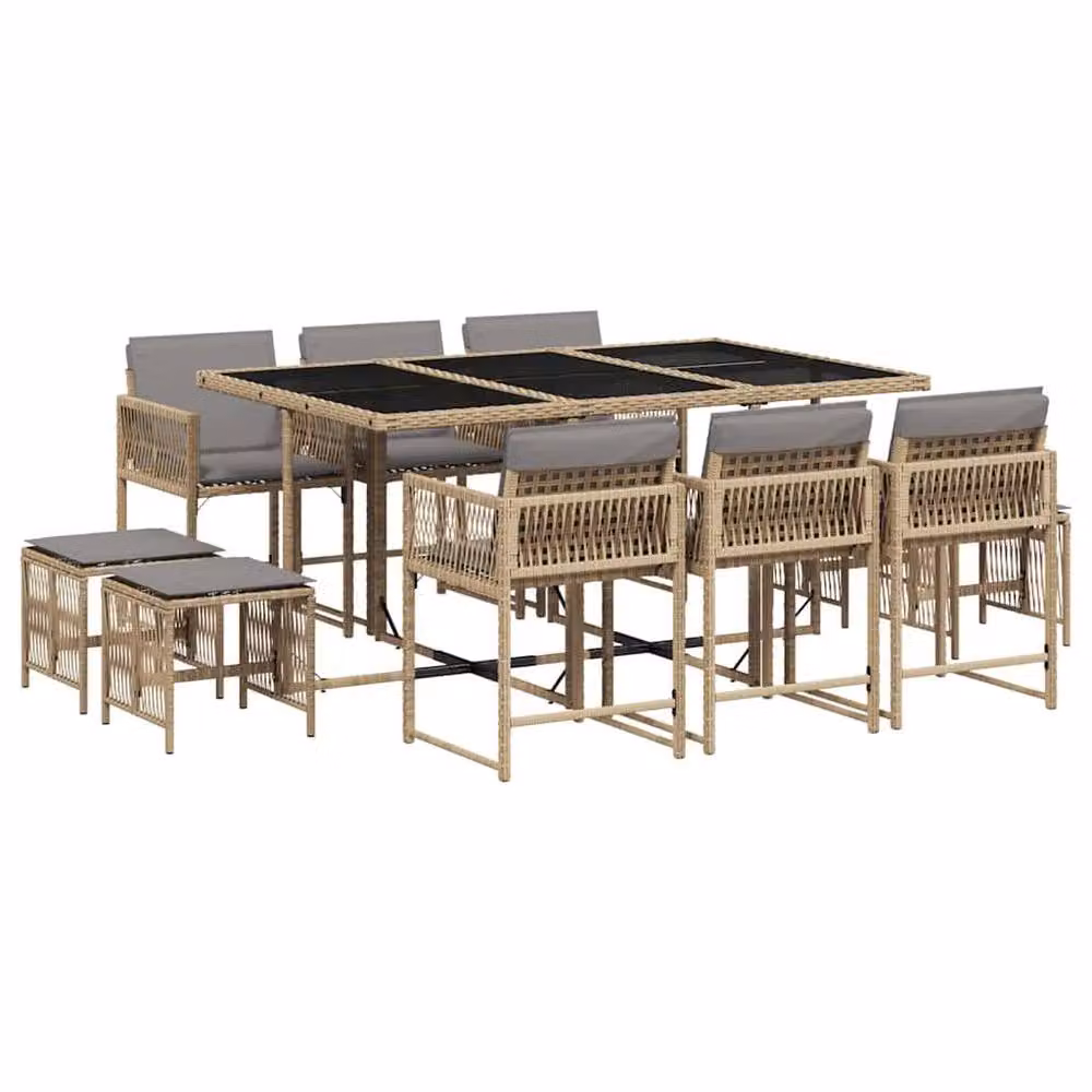 Berkfield Home 11 Piece Poly Rattan Garden Dining Set with Cushions in Beige – 2