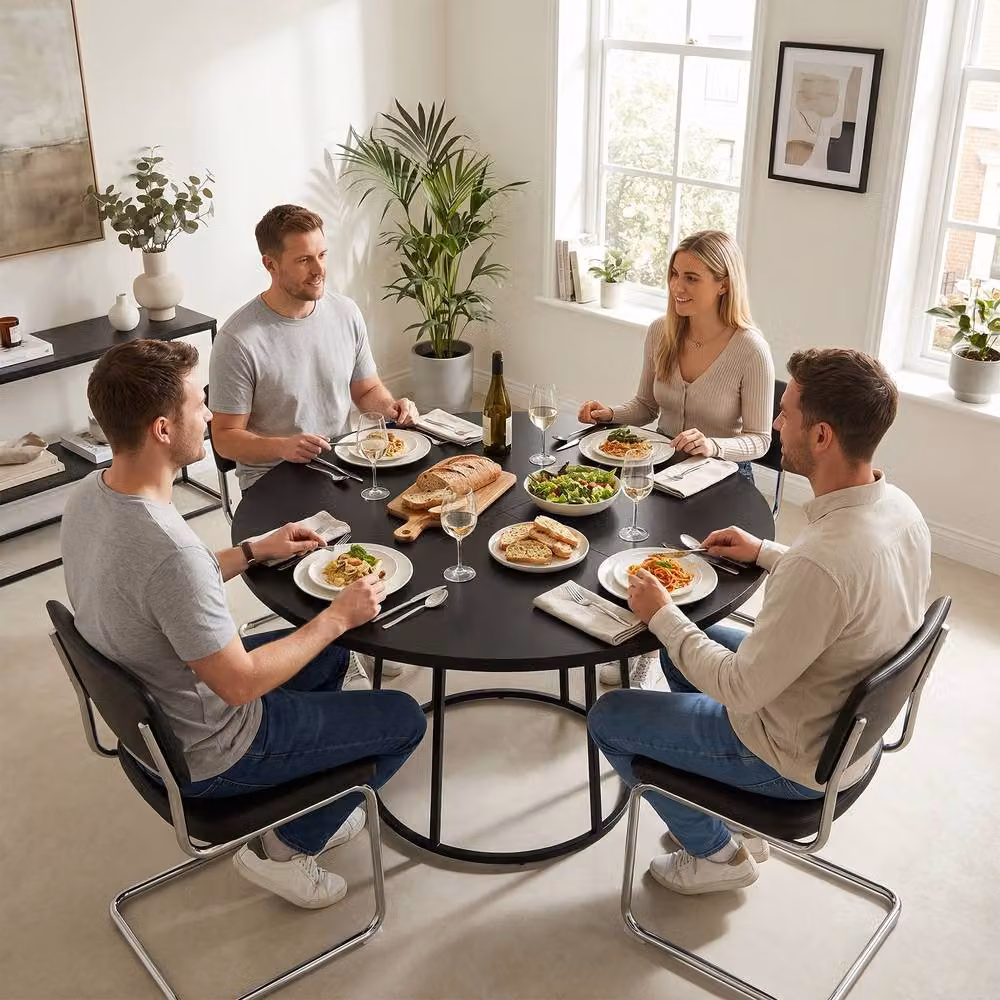 STILVORA Round Dining Table with Black Metal Base, Diameter: 120 cm – 10