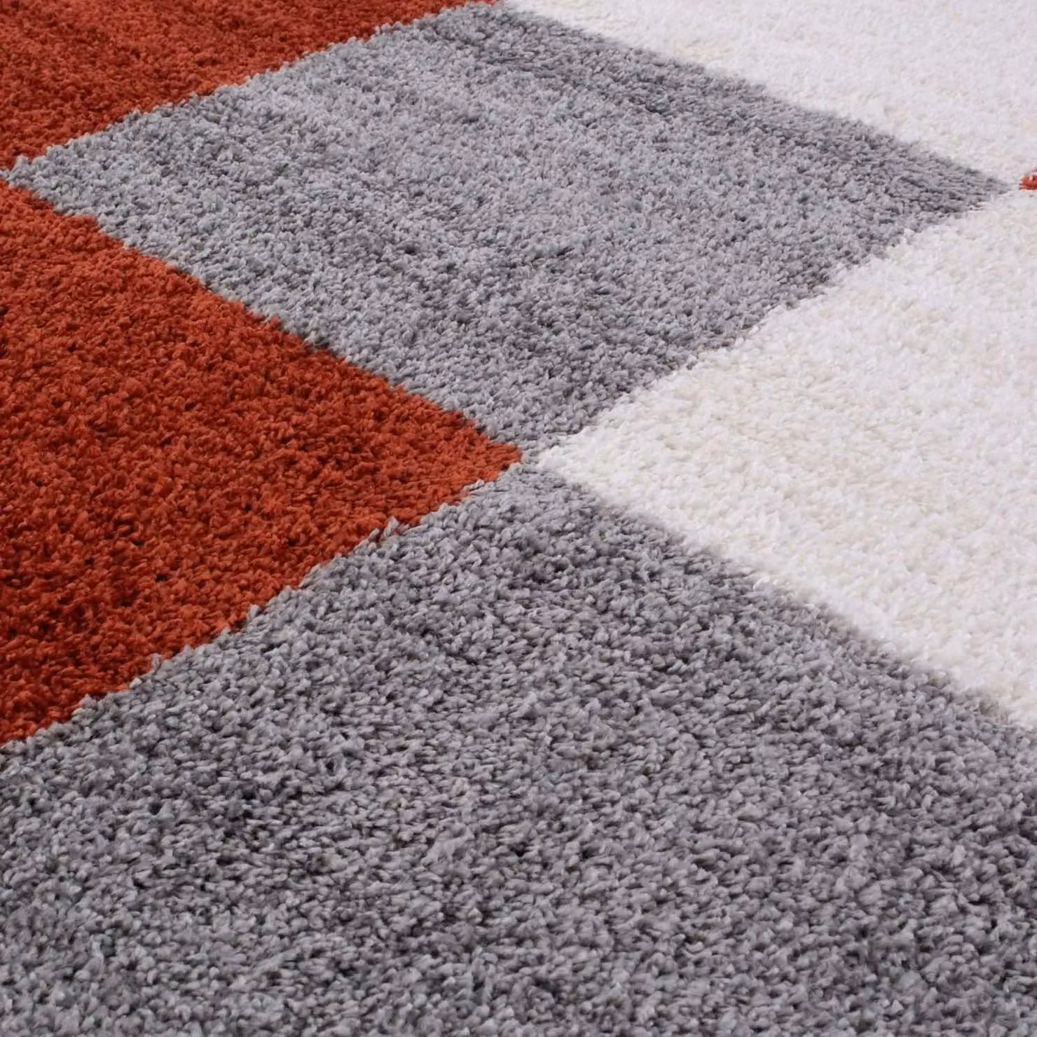 THE RUGS Soft Terra Ivory Check High Pile Shaggy Rug, W: 80 cm, L: 150 cm – 3