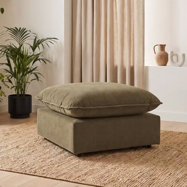 Furniturebox UK Echo Linen-Look Fabric Footstool in Green and Cream