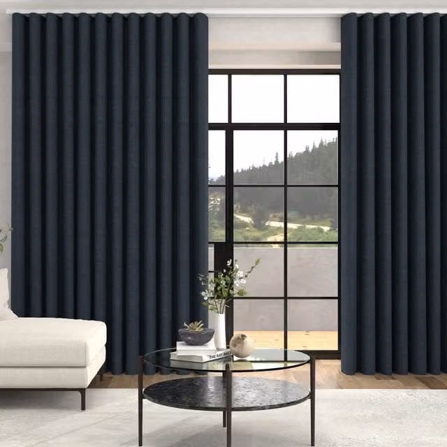 Terrys Fae Textured Plain Blackout Curtains in Blue Wave Style