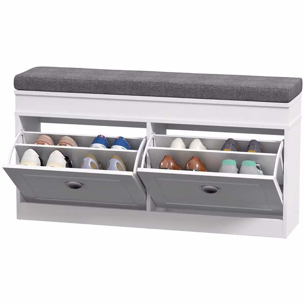 Pirlo Plush Modern Shoe Storage Bench with Cushioned Seat and Storage Drawers in White, W/D/H: 120 x 55 x 44 cm – 5