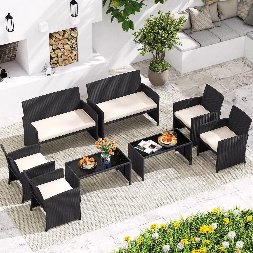 Costway 4-Piece Polyrattan Patio Conversation Set with Upholstered Cushions and Metal Frame in Multicolour – 3