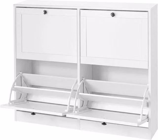 EONLION Slim White Shoe Cabinet with Tilting Compartments and Internal Shelves – 1