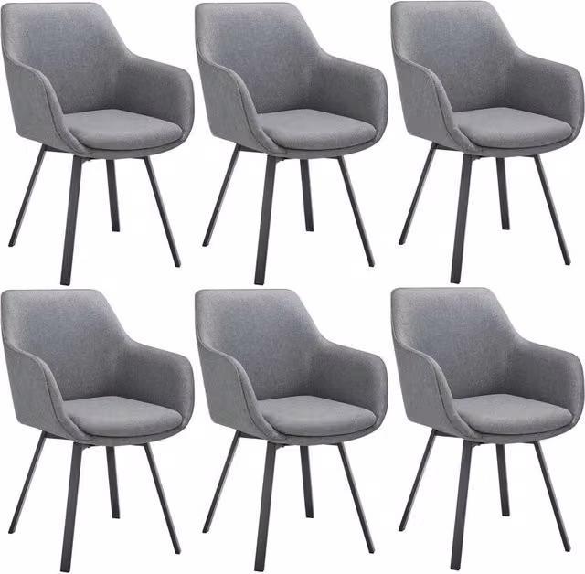 tectake Set of 6 Alicon 360 Degree Swivel Dining Chairs in Anthracite Grey Velvet Fabric with Metal Legs – 7