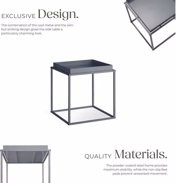 TECTAKE Modern Metal Bedside Table in Grey