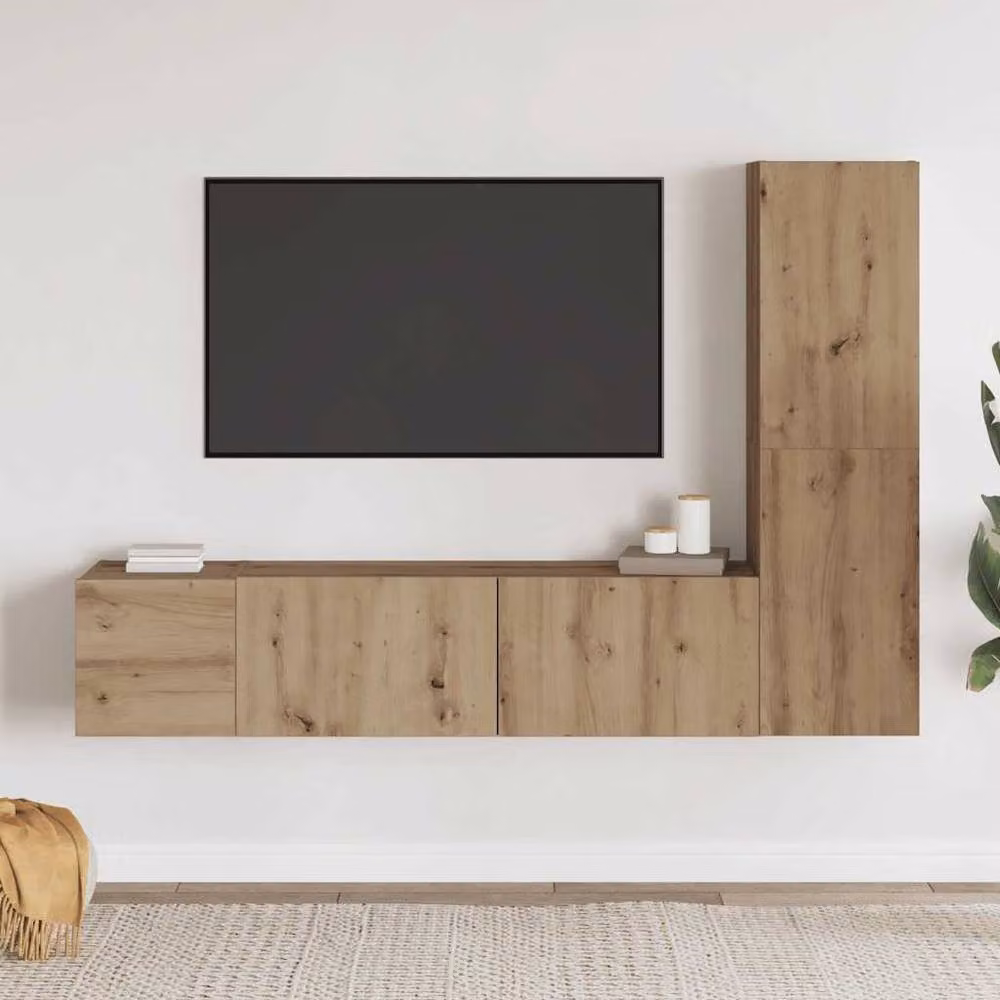 Berkfield Home Artisan Oak Wall Mounted TV Cabinets, 3 Piece Set in Brown – 2