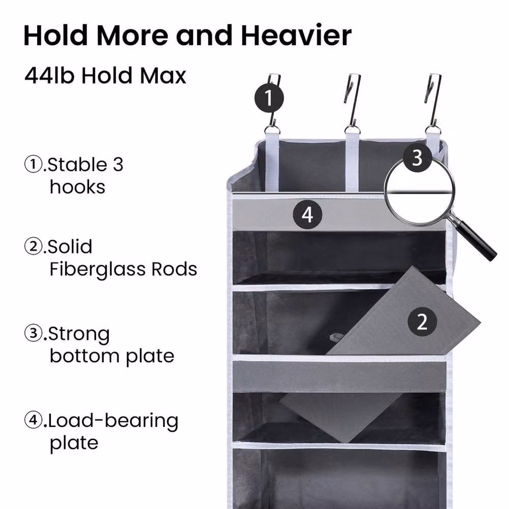 PAWNORA Grey Fabric Over the Door Hanging Organiser – 4