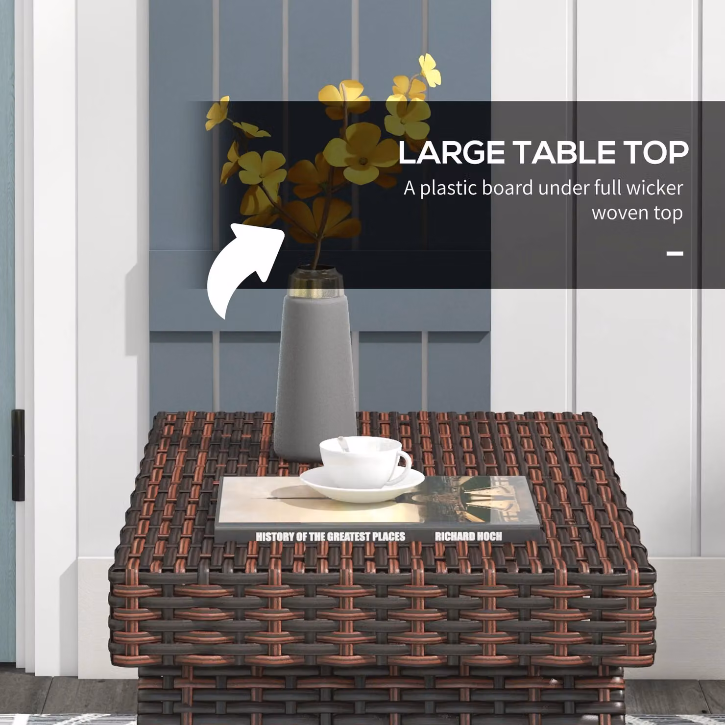 OUTSUNNY Foldable Brown Rattan Outdoor Coffee Table with Powder Coated Steel Frame – 3