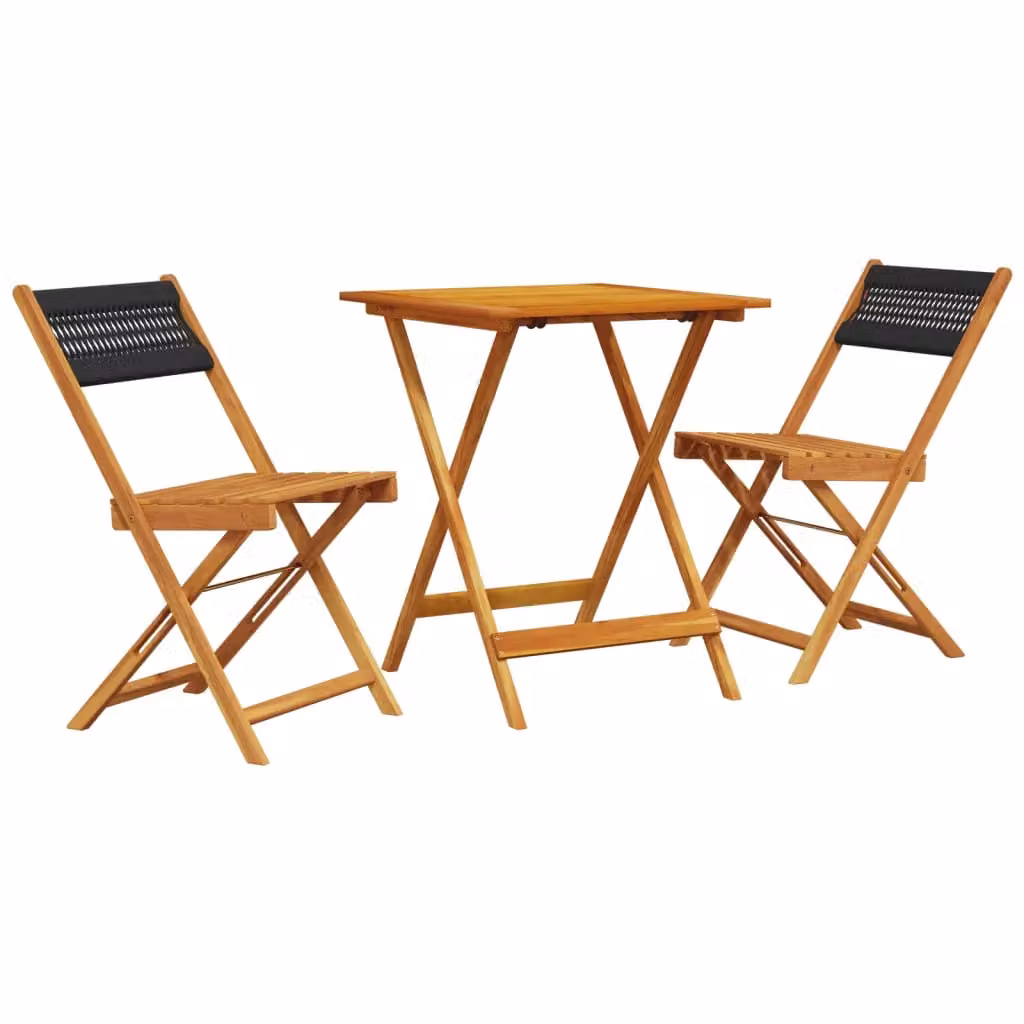Berkfield Home 3 Piece Bistro Set in Black Polypropylene and Acacia Wood – 2
