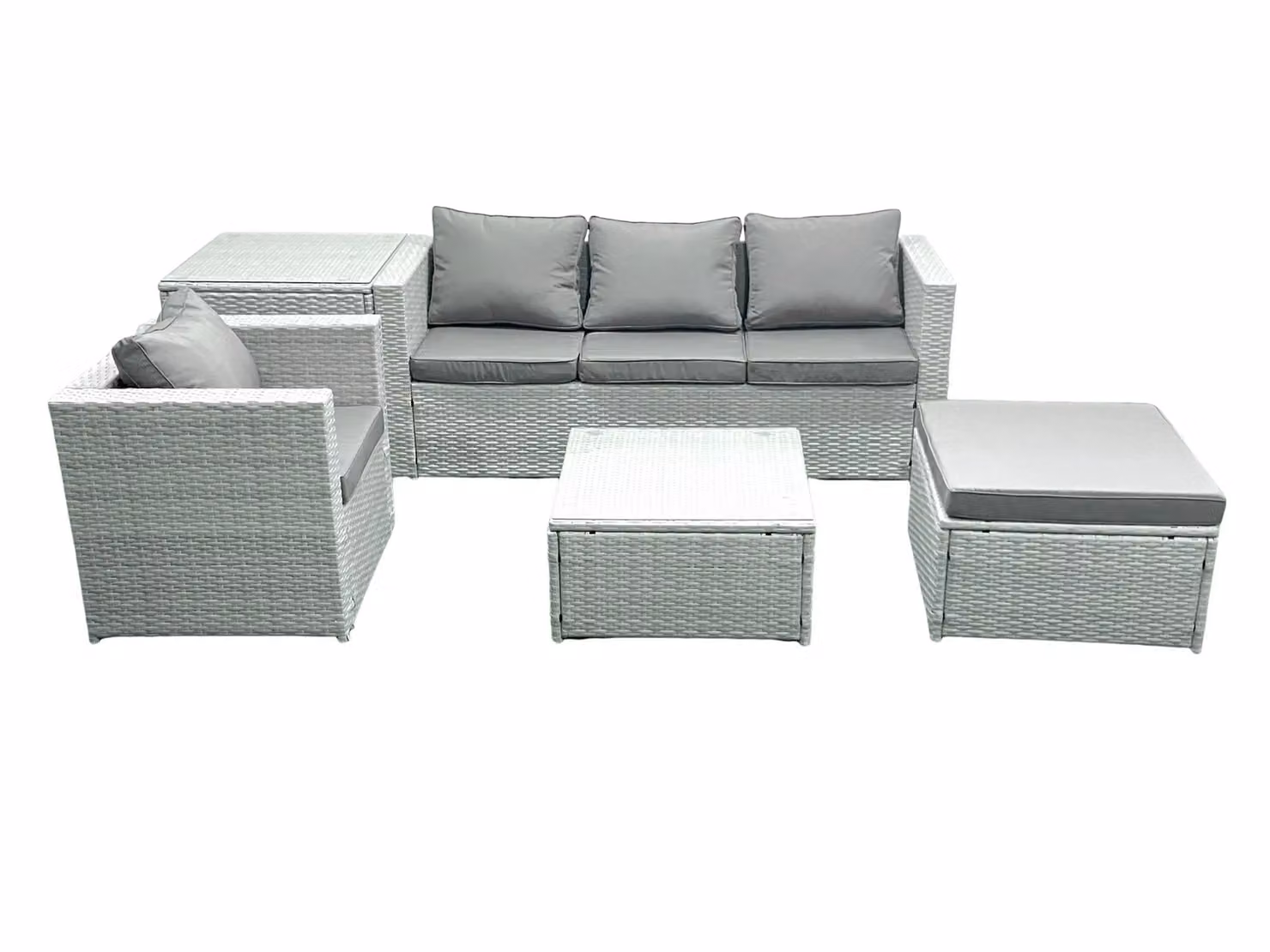 Fimous Grey Rattan Garden Furniture Set with 3 Seater Sofa, Armchair, Coffee Table and Ottoman – 2