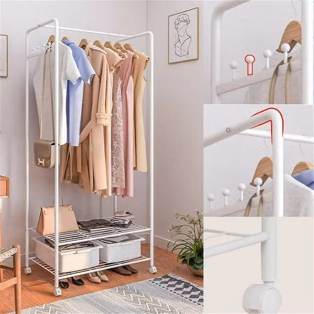 EONLION White Metal Rolling Clothes Rail with Continuous Linear Rail, W/D/H: 50 x 50 x 151.9 cm – 1
