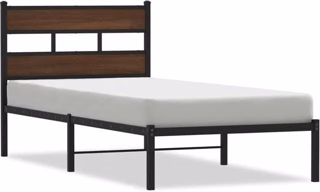 Berkfield Home Small Single Bed Frame with Headboard in Brown Oak