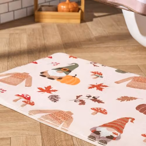 OHS Foam Bath Mat with Autumnal Gonk Design, Non-Slip and Quick-Drying, Beige, W: 75 cm, D: 45 cm – 2