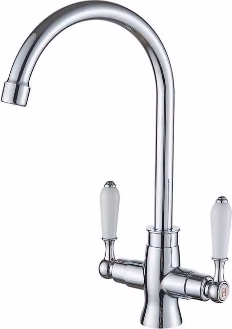 Heable Elegant Dual Lever Monobloc Kitchen Sink Mixer Tap with Swivel Spout in Chrome Silver