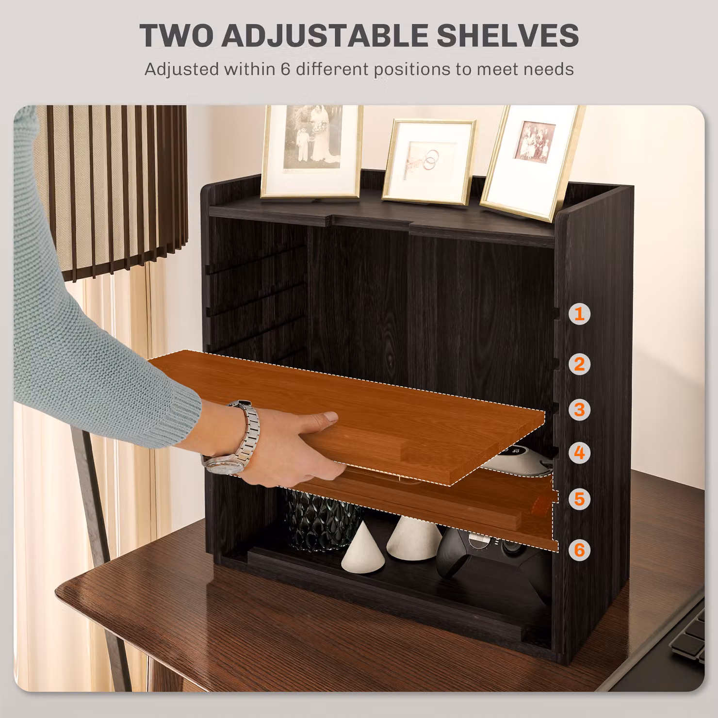 HOMCOM Four-Tier Desktop Organiser in Brown Oak with Adjustable Shelves – 4